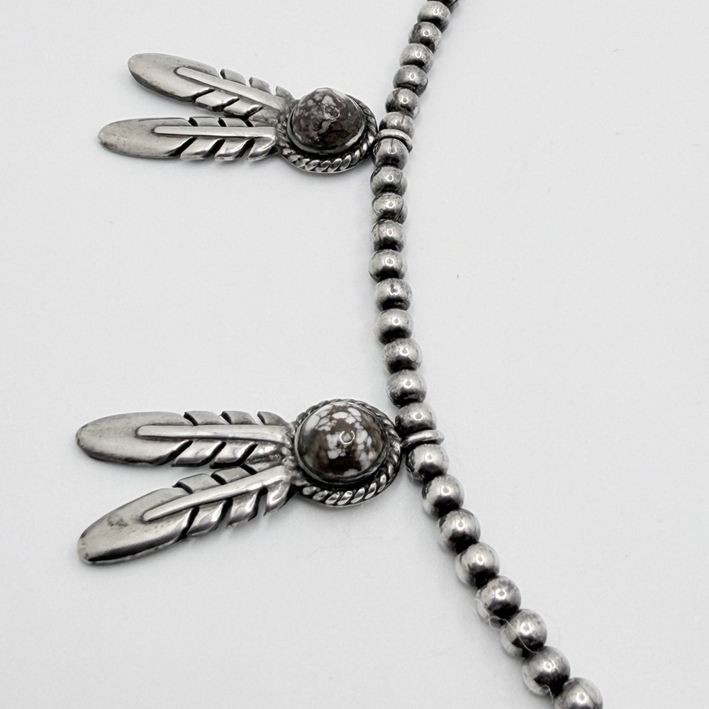 Woman’s Navajo Sterling Silver Feather Necklace And Earring Set - Picture 5 of 8